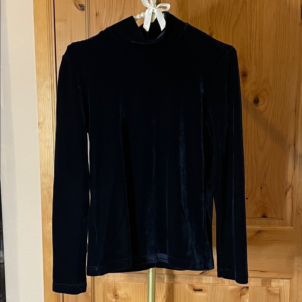 DKNY Black Velvet Mock-Neck Top Size S